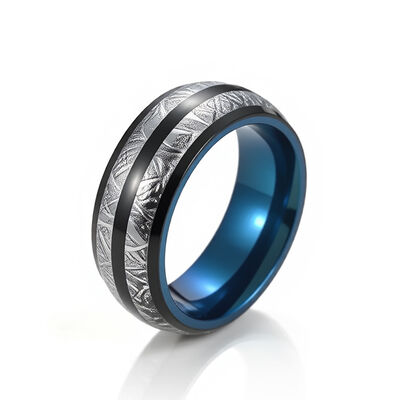 8mm Polished Tungsten Wedding Band Ring with Meteorite Inlay for Men and Women