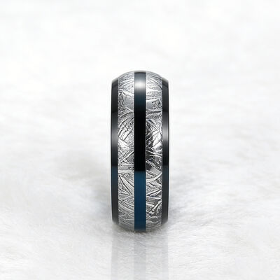 8mm Polished Tungsten Wedding Band Ring with Meteorite Inlay for Men and Women