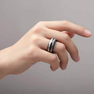 8mm Polished Tungsten Wedding Band Ring with Meteorite Inlay for Men and Women