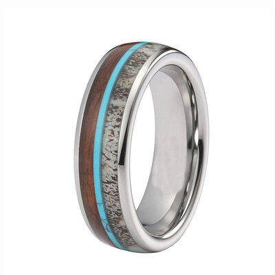 8mm Tungsten Ring with Oval Cut Wooden Antler Deer Inlay - Scratch & Deformation Proof Wedding Band for Men and Women
