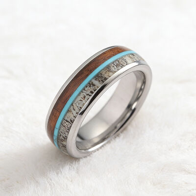8mm Tungsten Ring with Oval Cut Wooden Antler Deer Inlay - Scratch & Deformation Proof Wedding Band for Men and Women