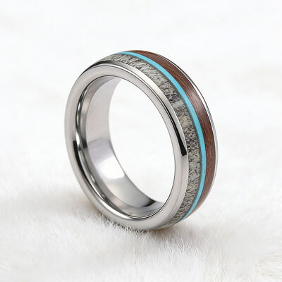 8mm Tungsten Ring with Oval Cut Wooden Antler Deer Inlay - Scratch & Deformation Proof Wedding Band for Men and Women