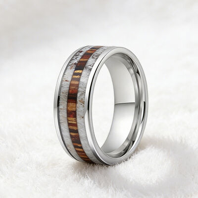 8mm Tungsten Ring with Celtic Deer Inlay and Deer Antler Wedding Band for Men and Women