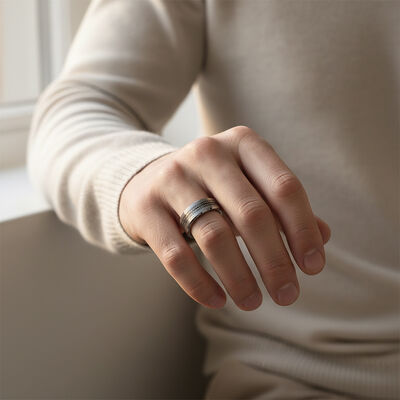 High-Hardness Tungsten Ring with Long-Lasting Luster and Trendy Color-Blocking for Wedding and Gifting