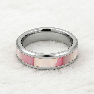 6mm Silver Plated Tungsten Wedding Band with Pink Mother of Pearl Inlay Unisex Tungsten Ring