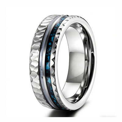 8mm Silver Plated Tungsten Wedding Band Ring with Antler Crushed Turquoise Inlay for Men's Engagement