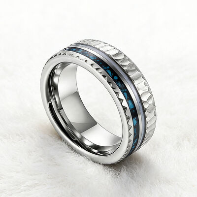 8mm Silver Plated Tungsten Wedding Band Ring with Antler Crushed Turquoise Inlay for Men's Engagement
