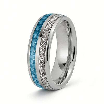 Fashion Style Tungsten Ring with Blue Carbon Fiber & Meteorite Inlay for Men and Women Wedding Band
