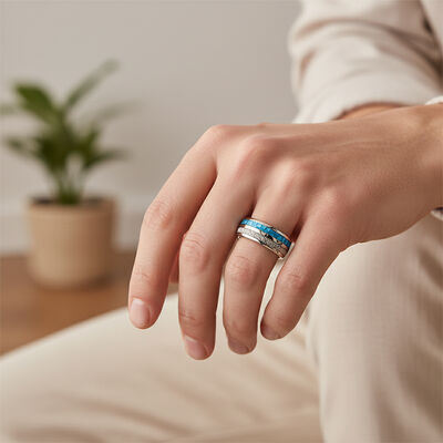 Fashion Style Tungsten Ring with Blue Carbon Fiber & Meteorite Inlay for Men and Women Wedding Band