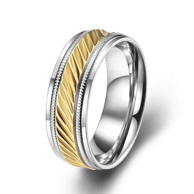 8mm Silver Plated Stainless Steel Ring with Geometric Line for Wedding Band and Engagement Ring