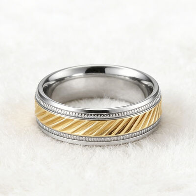 8mm Silver Plated Stainless Steel Ring with Geometric Line for Wedding Band and Engagement Ring