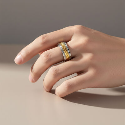 8mm Silver Plated Stainless Steel Ring with Geometric Line for Wedding Band and Engagement Ring