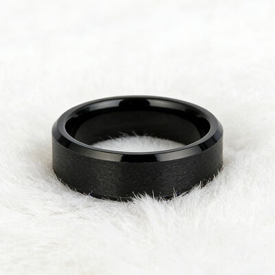 8MM Black Matte Beveled Edge Tungsten Wedding Band Ring for Men and Women
