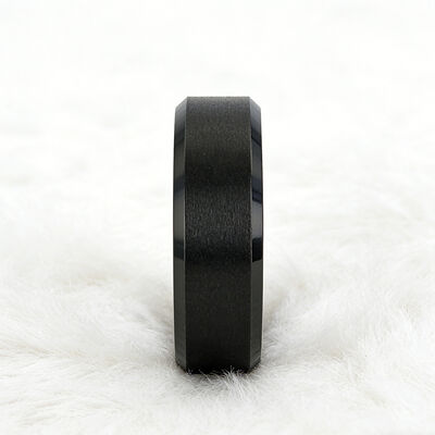 8MM Black Matte Beveled Edge Tungsten Wedding Band Ring for Men and Women
