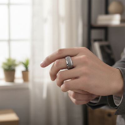 Wholesale Silver Plated Tungsten Ring with Geometric Lines Inlay for Wedding Promise Gift