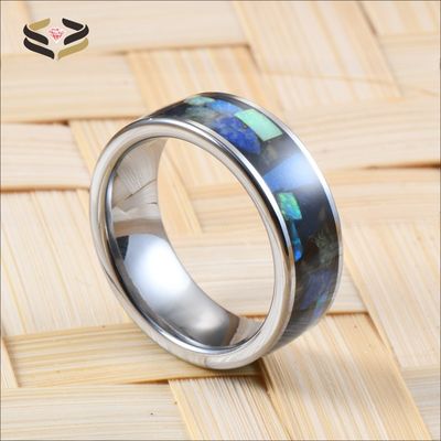 Jewelry Main Material Tungsten 8mm Mens Wedding Band with Gemstone Inlays Opal Lapis Lazuli Tiger's Eye Amethyst and More