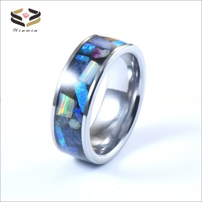 Jewelry Main Material Tungsten 8mm Mens Wedding Band with Gemstone Inlays Opal Lapis Lazuli Tiger's Eye Amethyst and More