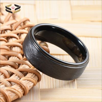 Third Party Appraisal Religious Type Black Tungsten Carbide Ring for Engagement and Wedding in Step Edges Design