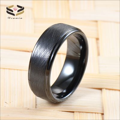 Third Party Appraisal Religious Type Black Tungsten Carbide Ring for Engagement and Wedding in Step Edges Design