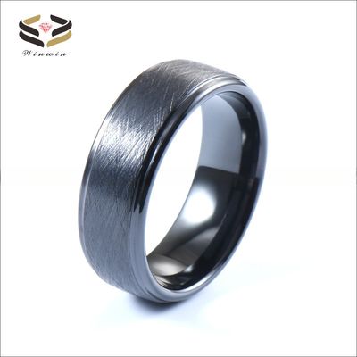 Third Party Appraisal Religious Type Black Tungsten Carbide Ring for Engagement and Wedding in Step Edges Design
