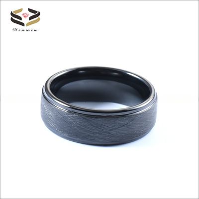 Third Party Appraisal Religious Type Black Tungsten Carbide Ring for Engagement and Wedding in Step Edges Design