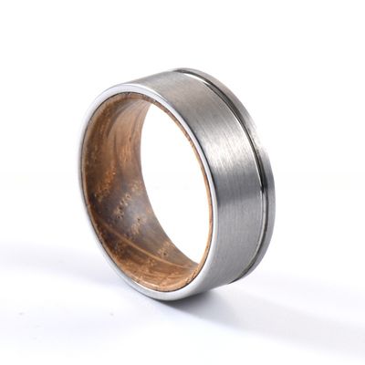 8mm 6mm Men's Tungsten Carbide Flat Edges Silver Ring with Olive Wood Whiskey Wood Inlay Wedding Engagement Ring Jewelry