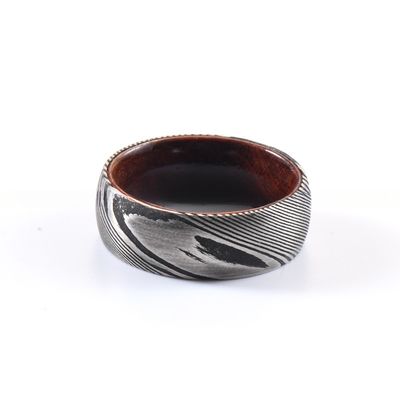 8mm Dome Latest Damascus Steel Ring With Polished Rosewood Sleeve Inlay Wedding Engagement Men's Gift Party TRENDY Style
