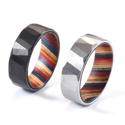 Sample Making Service 8mm Wedding Rings Box Elder Wood Colourful Hammered Black Faceted Tungsten Carbide Ring