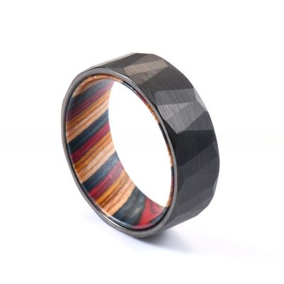 Sample Making Service 8mm Wedding Rings Box Elder Wood Colourful Hammered Black Faceted Tungsten Carbide Ring