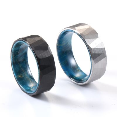 Sample Making Service Classic 8mm Black Tungsten Ring with Inlay Turquoise Wood for Men's Wedding or Anniversary Party