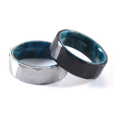 Sample Making Service Classic 8mm Black Tungsten Ring with Inlay Turquoise Wood for Men's Wedding or Anniversary Party