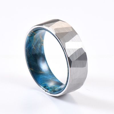 Sample Making Service Classic 8mm Black Tungsten Ring with Inlay Turquoise Wood for Men's Wedding or Anniversary Party