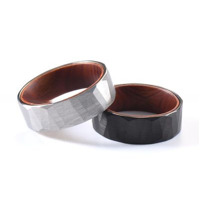 8mm Faceted Silver Black Iron Wood Sleeve Inlay Tungsten Ring Plating black for Men Women Inlay technology Channel setting
