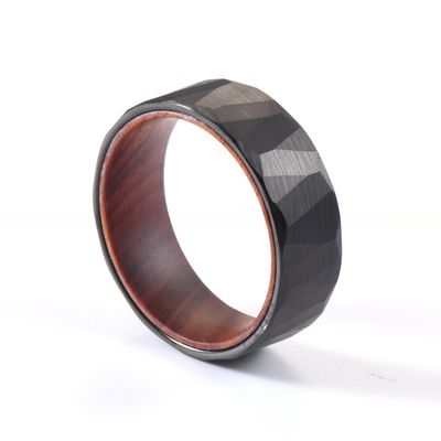 8mm Faceted Silver Black Iron Wood Sleeve Inlay Tungsten Ring Plating black for Men Women Inlay technology Channel setting