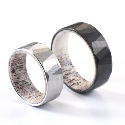 8mm Deer Antler Brushed Faceted Hammered Tungsten Wedding Ring for Men Comfort Fit Hunting Ring Comfortable and Stylish