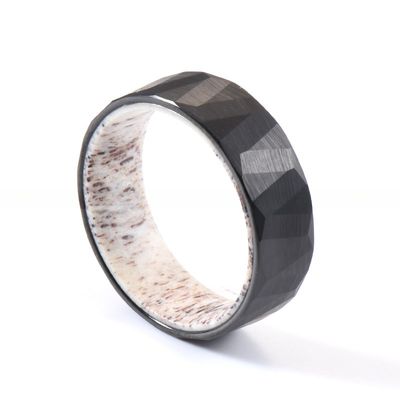 8mm Deer Antler Brushed Faceted Hammered Tungsten Wedding Ring for Men Comfort Fit Hunting Ring Comfortable and Stylish
