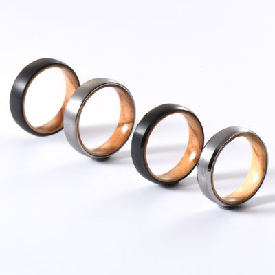 Jewelry Type Dome Style Comfort Fit Men's Wedding Ring with Olive Wood Inlay 6mm Silver or Black Tungsten Ring