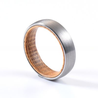 TRENDY 6mm Silver or Black Plated Whiskey Barrel Wood Tungsten Ring for Men's and Women's Wedding or Engagement Band