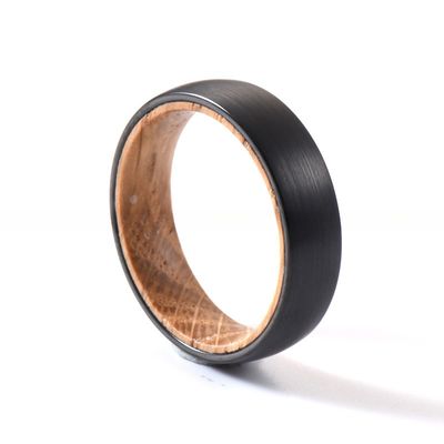 TRENDY 6mm Silver or Black Plated Whiskey Barrel Wood Tungsten Ring for Men's and Women's Wedding or Engagement Band