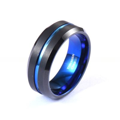 Blue Channel Classic Style Black Tungsten Wedding Bands for Her and Him in Other Diamond Shape