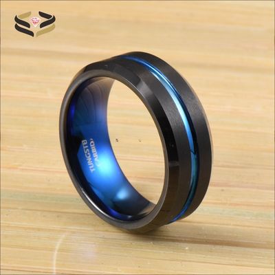 Blue Channel Classic Style Black Tungsten Wedding Bands for Her and Him in Other Diamond Shape