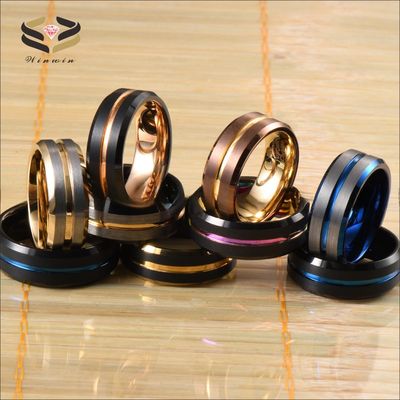 Blue Channel Classic Style Black Tungsten Wedding Bands for Her and Him in Other Diamond Shape