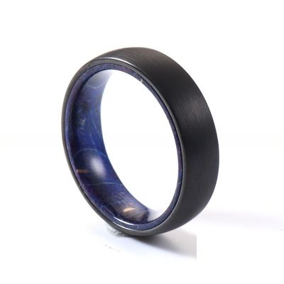 Diamond Shape Other Classic 6mm Dome Tungsten Ring Black or Silver Plated Blue Purple Wood Inside Stylish Jewelry Gift for Men Women