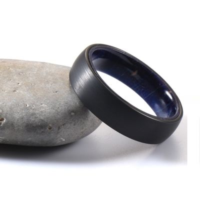 Diamond Shape Other Classic 6mm Dome Tungsten Ring Black or Silver Plated Blue Purple Wood Inside Stylish Jewelry Gift for Men Women