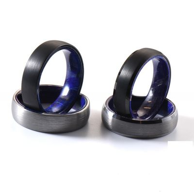 Diamond Shape Other Classic 6mm Dome Tungsten Ring Black or Silver Plated Blue Purple Wood Inside Stylish Jewelry Gift for Men Women