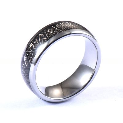8mm Silver Tungsten Carbide Black Meteorite Ring Fashionable Wedding Band with Sample Making and Other Diamond Shape