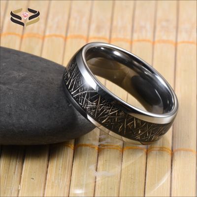 8mm Silver Tungsten Carbide Black Meteorite Ring Fashionable Wedding Band with Sample Making and Other Diamond Shape