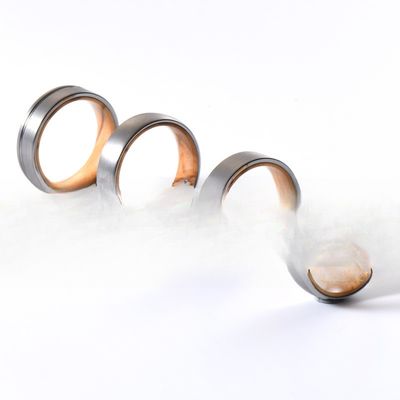 Men's or Women's 6mm Tungsten Ring with Silver or Black Plating Olive Wood Inlay and Beveled Edges