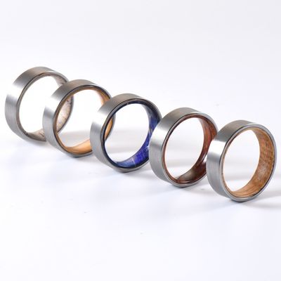 Unisex 6mm Brushed Silver Tungsten Ring with Rose Wood Inner Flat Edges for Wedding Engagement Gift Men Women
