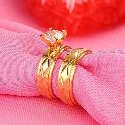 Invisible Setting Gold Plated CZ Inlay Stainless Steel Wedding Rings 6mm For Men Women